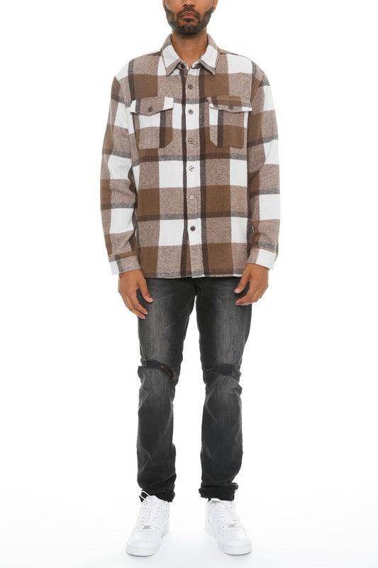 Mens Checkered Soft Flannel Shacket - VacationGrabs
