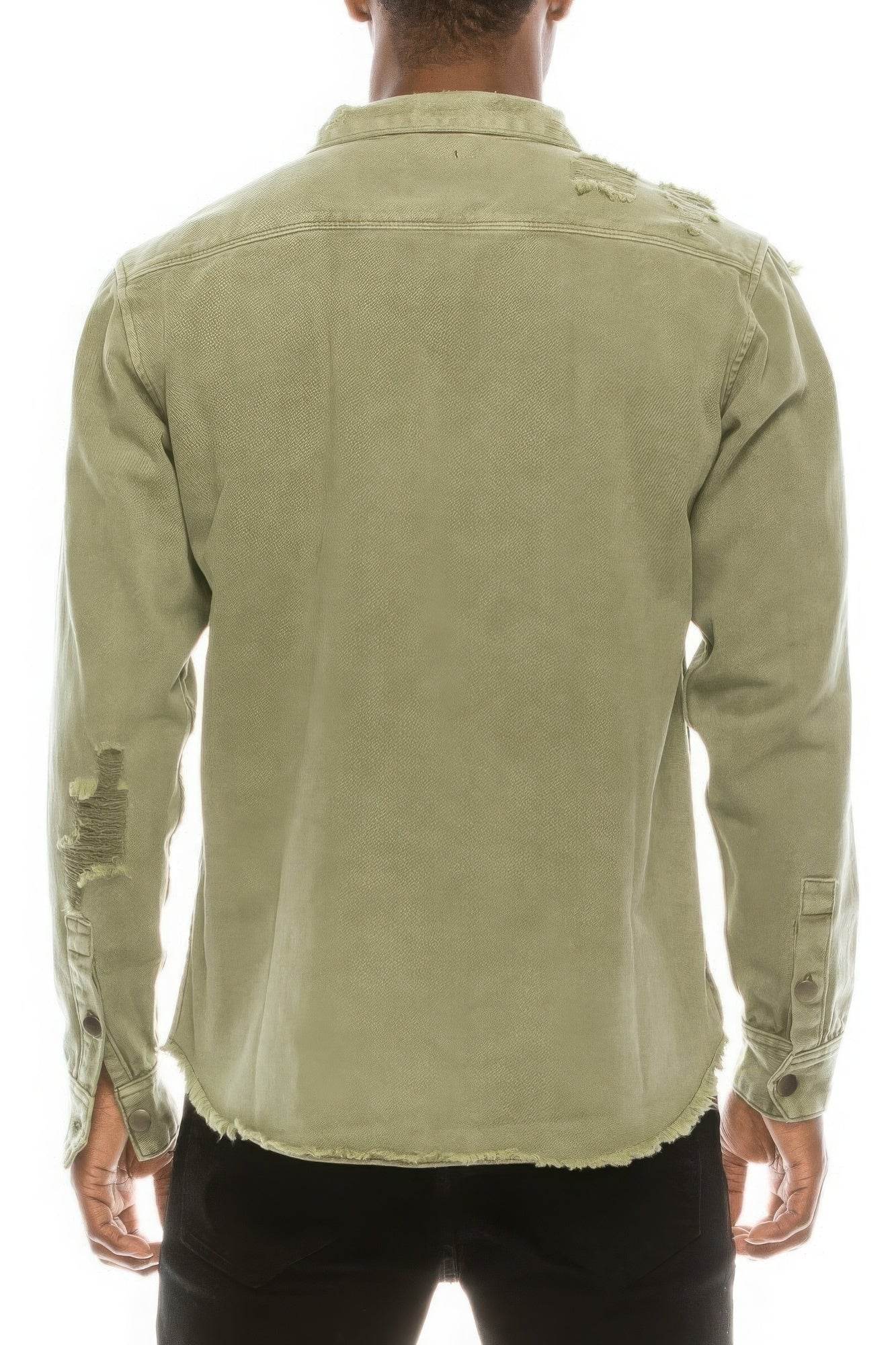 Men's Ripped Denim Overshirt - VacationGrabs