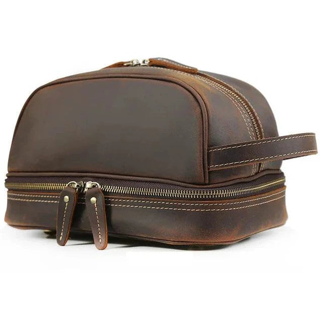 Thick Leather Clutch Bag for Men Genuine Leather Toiletry Kit Bag - VacationGrabs