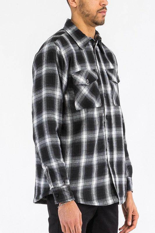Stylish blue black plaid shirt men made of soft flannel fabric for casual wear