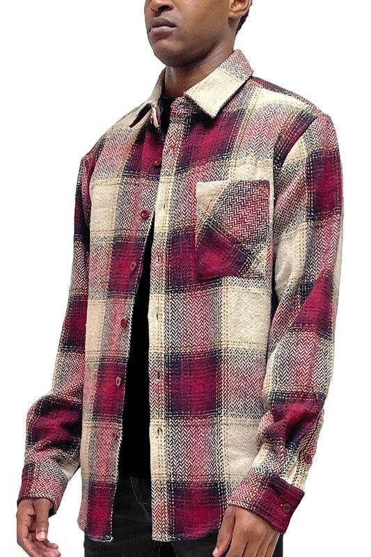 Mens Flannel Shirt Jacket Checkered Plaid Shacket - VacationGrabs