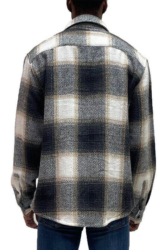Mens Flannel Shirt Jacket Checkered Plaid Shacket - VacationGrabs