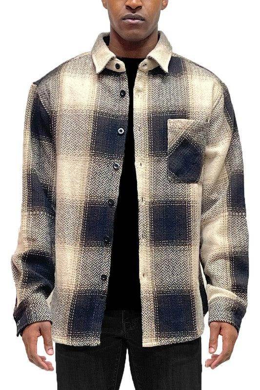 Mens Flannel Shirt Jacket Checkered Plaid Shacket - VacationGrabs