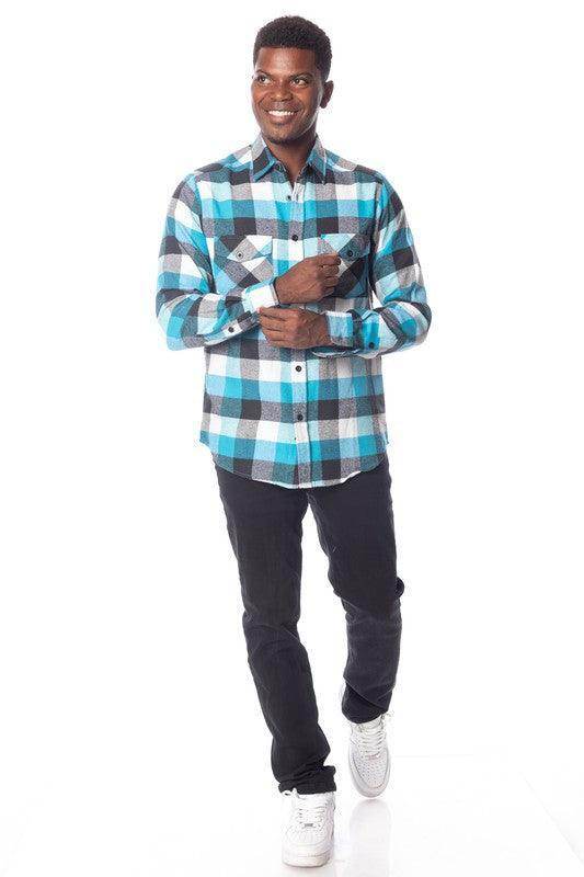 Mens Turquoise Plaid Flannel Shirt - VacationGrabs