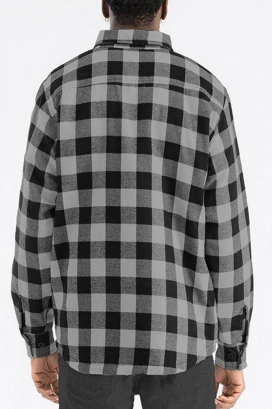 WEIV padded flannel jacket for men in black and gray checkered pattern, ideal for stylish warmth