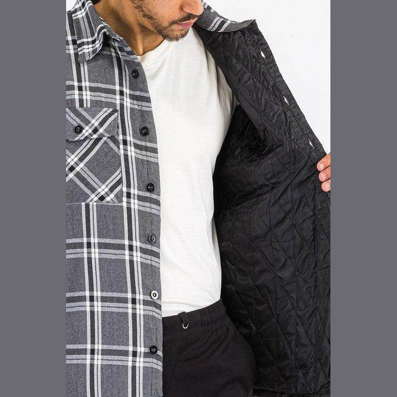 Men's WEIV quilted flannel shirt for men with black insulated lining and classic plaid pattern