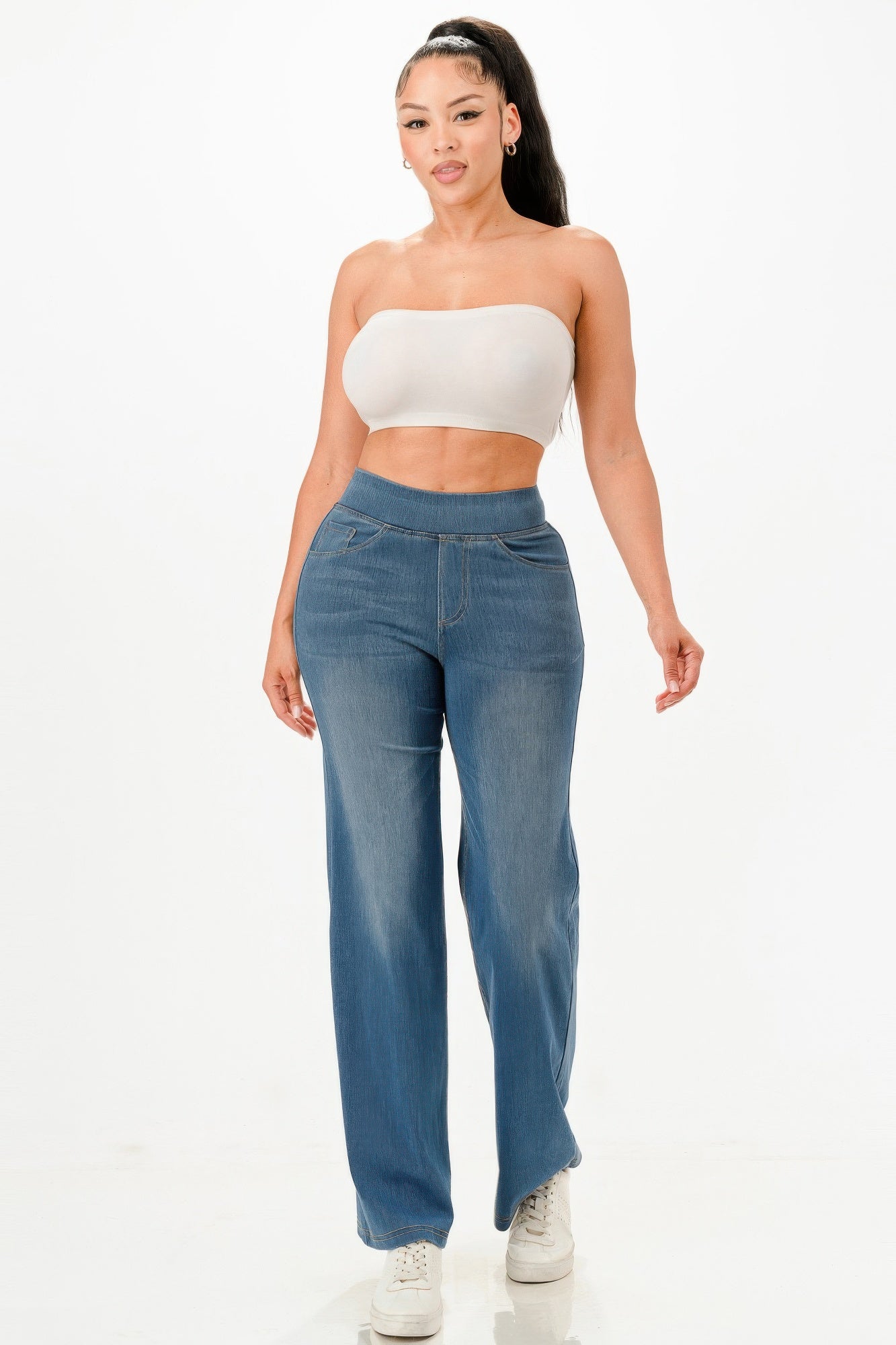 VacationGrabs ultra soft flare baggy jeans for women in light blue with a relaxed fit