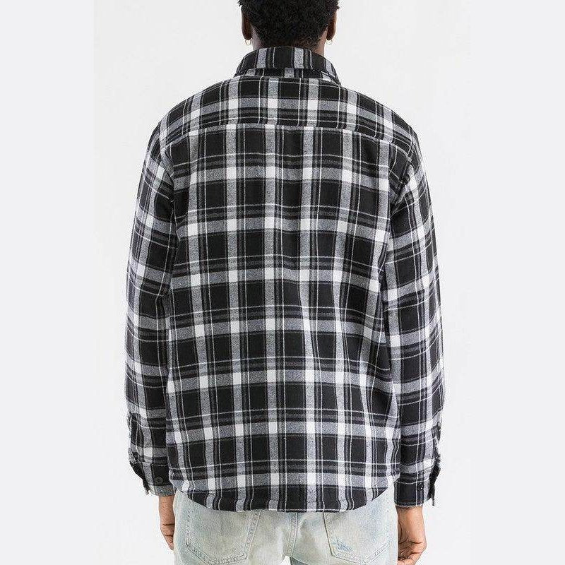 WEIV warm mens plaid shirt in black and white check for a stylish and cozy look