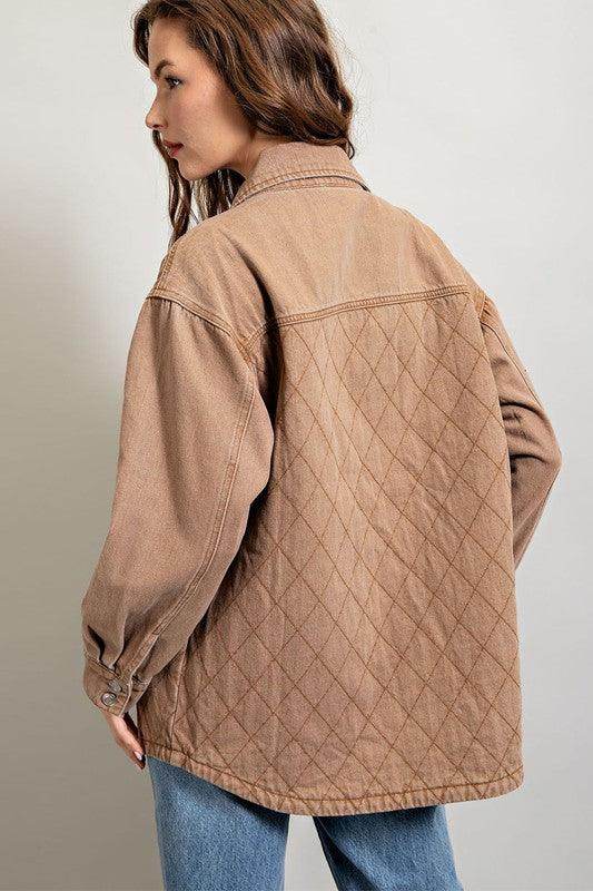 Womens Camel Quilted Button Down Jacket - VacationGrabs