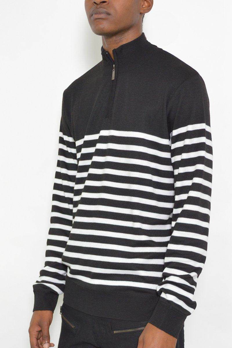 VacationGrabs Mens Half Zip Pullover Shirt in Black and White Stripes for Stylish Comfort