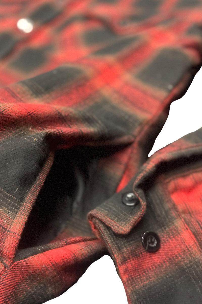 Close-up of VacationGrabs warm flannel shirts for men in red and black plaid pattern